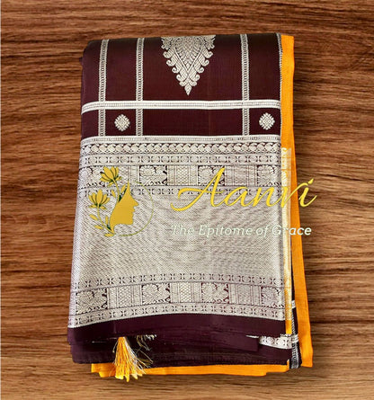Vaidehi – Chocolate Brown Kattam Kanjeevaram with Pure Silver Zari