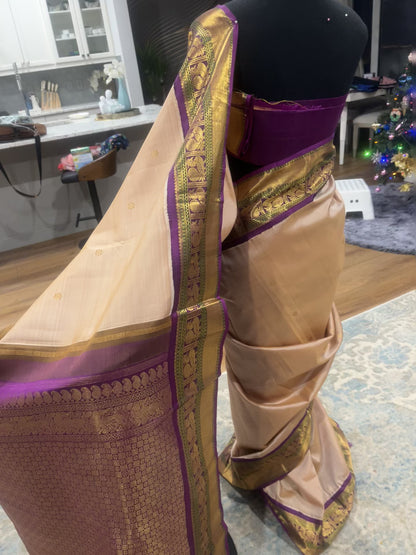 Sharada – Sandalwood and Purple Kanjeevaram Pure Silk Saree