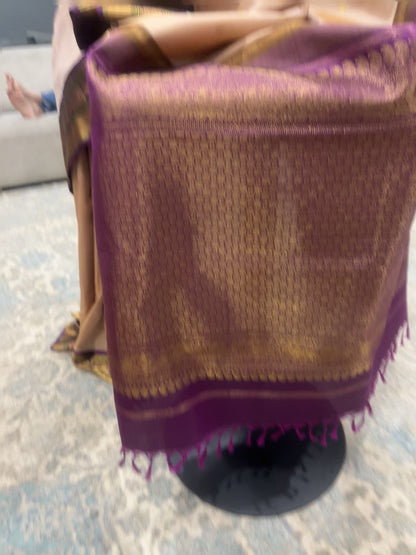 Sharada – Sandalwood and Purple Kanjeevaram Pure Silk Saree
