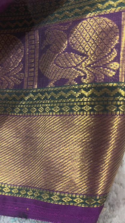 Sharada – Sandalwood and Purple Kanjeevaram Pure Silk Saree
