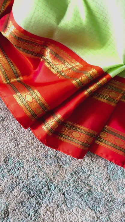 Hemavathi – Elegant Pista Green Korvai Checks Kanjeevaram saree